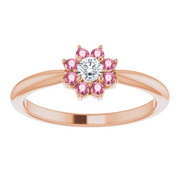 14K Rose Pink Tourmaline & .06 CT Diamond Flower Ring-