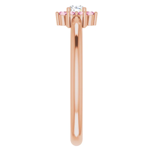14K Rose Pink Tourmaline & .06 CT Diamond Flower Ring-