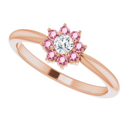 14K Rose Pink Tourmaline & .06 CT Diamond Flower Ring-
