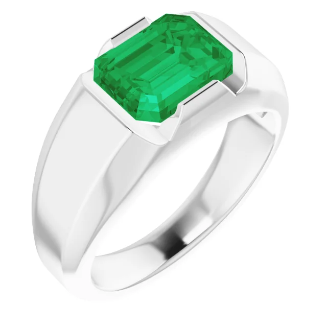 Platinum Lab-Grown Emerald Ring-