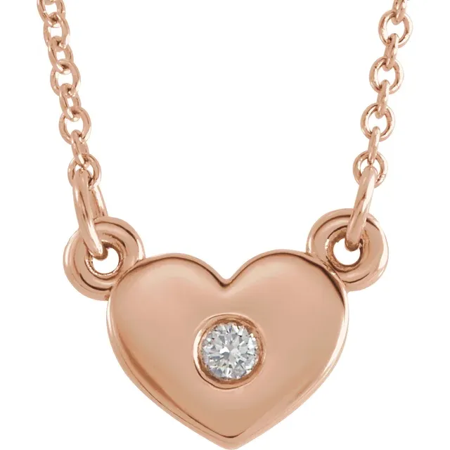 14K Rose .03 CTW Diamond Heart 16" Necklace-