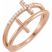 14K Rose .06 CTW Diamond Sideways Cross Ring-