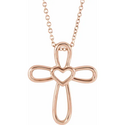 14K Rose Cross with Heart 16-18" Necklace-