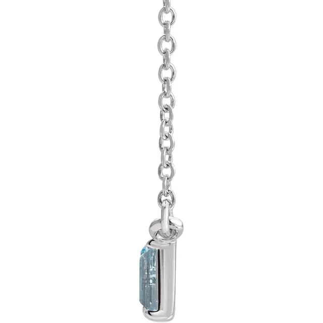 14K White Blue Multi-Gemstone & 1/8 CTW Diamond Bar 18" Necklace-
