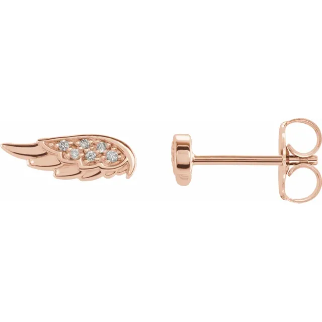 14K Rose .03 CTW Diamond Angel Wing Earrings-
