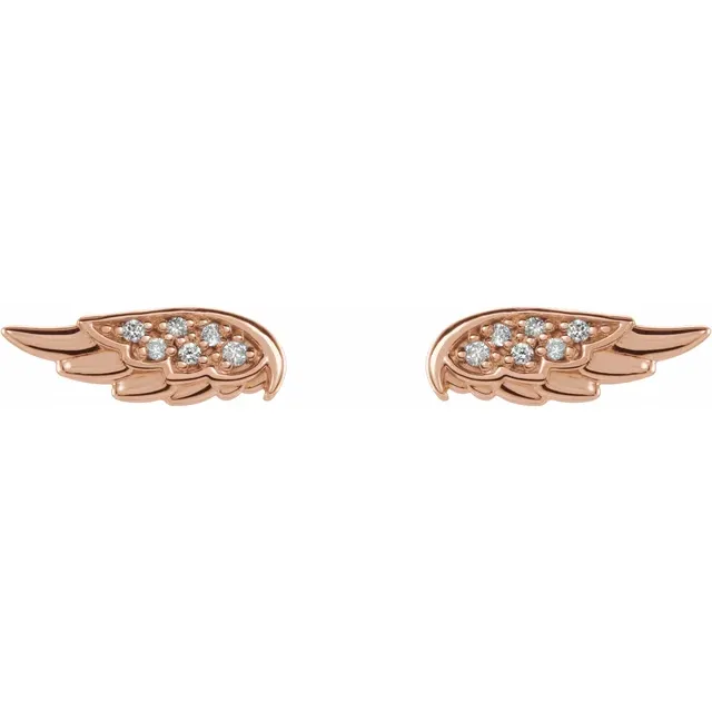 14K Rose .03 CTW Diamond Angel Wing Earrings-