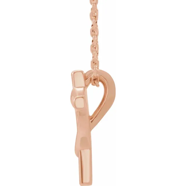 14K Rose Youth Cross with Heart 15" Necklace-