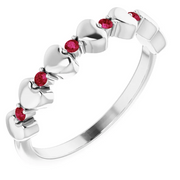 14K White Ruby Stackable Heart Ring-