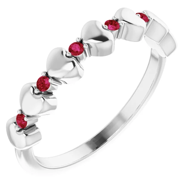 14K White Ruby Stackable Heart Ring-