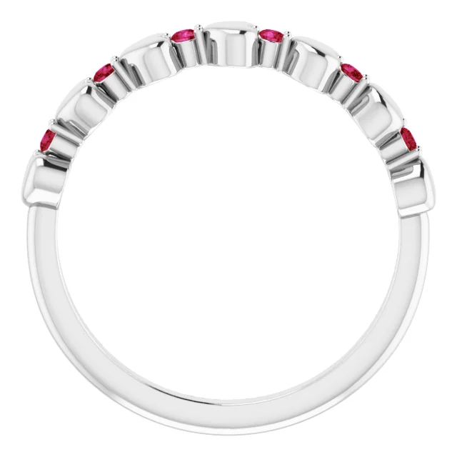 14K White Ruby Stackable Heart Ring-
