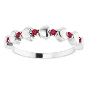 14K White Ruby Stackable Heart Ring-