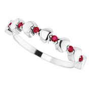 14K White Ruby Stackable Heart Ring-