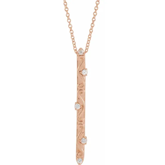 14K Rose .07 CTW Diamond Vintage-Inspired 16-18" Necklace-