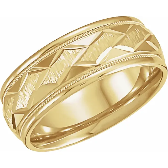 14K Yellow 7 mm Design Band with Satin Finish & Milgrain Size 9.5-