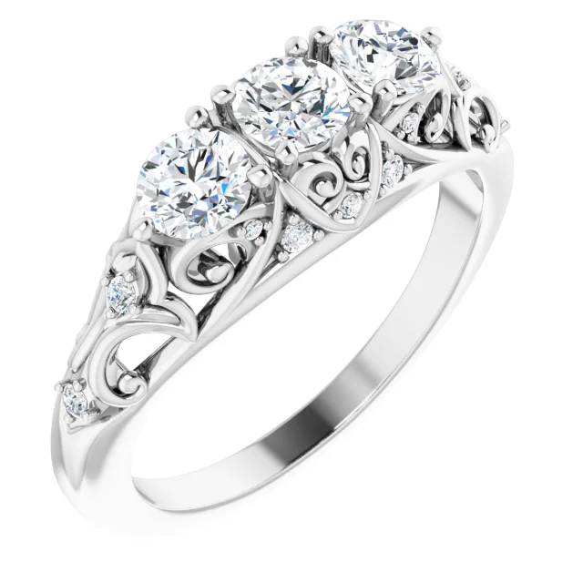 Platinum 7/8 CTW Diamond Vintage-Inspired Three-Stone Anniversary Band-