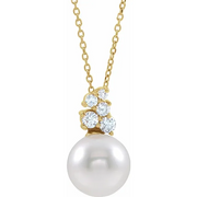 14K Rose Freshwater Cultured Pearl & 1/4 CTW Diamond 16-18" Necklace-