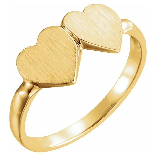 14K Yellow 13.8x7 mm Double Heart Signet Ring-