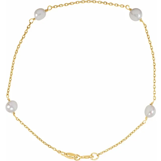 14K Yellow 4-4.5 mm Freshwater Cultured Pearl Youth 6" Bracelet-