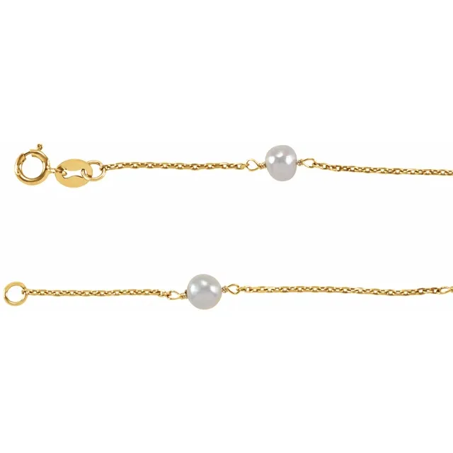 14K Yellow 4-4.5 mm Freshwater Cultured Pearl Youth 6" Bracelet-