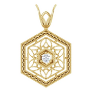 14K Yellow .03 CT Diamond Filigree Pendant-