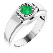 Platinum Emerald & .08 CTW Diamond Men's Ring-