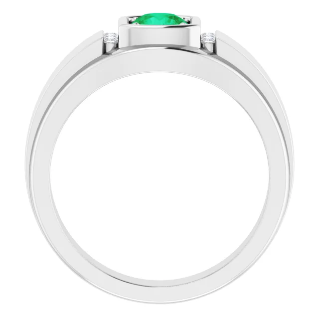 Platinum Emerald & .08 CTW Diamond Men's Ring-