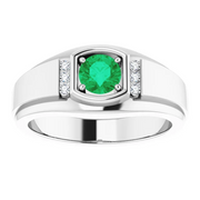 Platinum Emerald & .08 CTW Diamond Men's Ring-