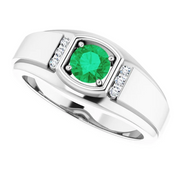 Platinum Emerald & .08 CTW Diamond Men's Ring-