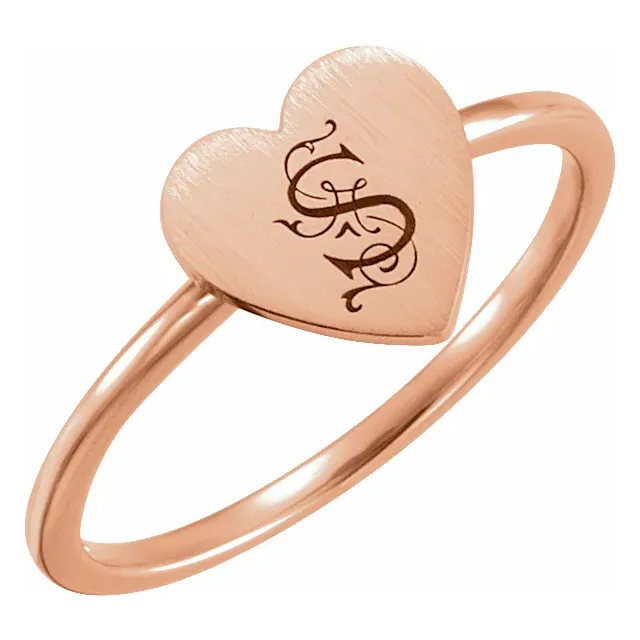 14K Rose Heart Engravable Ring-