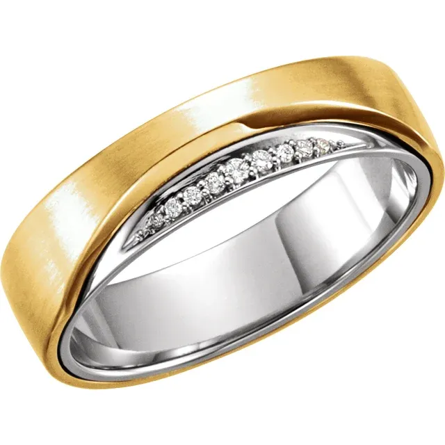 14K Yellow/White 6mm .05 CTW Diamond Band Size 11-11.00(aproximate standard size)-