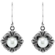 Sterling Silver 29.2x14.3 mm Victorian Style Earring Mounting for Pearl-
