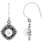Sterling Silver 29.2x14.3 mm Victorian Style Earring Mounting for Pearl-