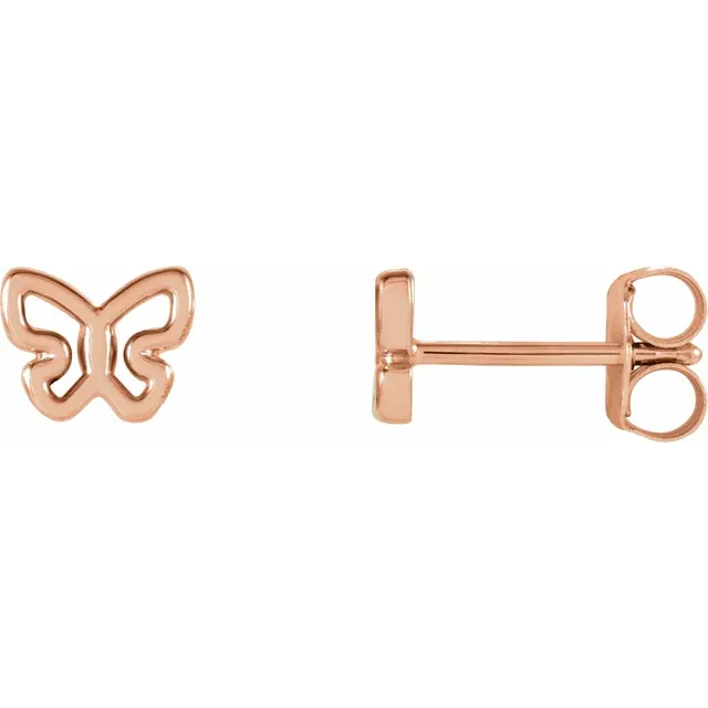 14K Rose 6.1x4.8 mm Butterfly Earrings-