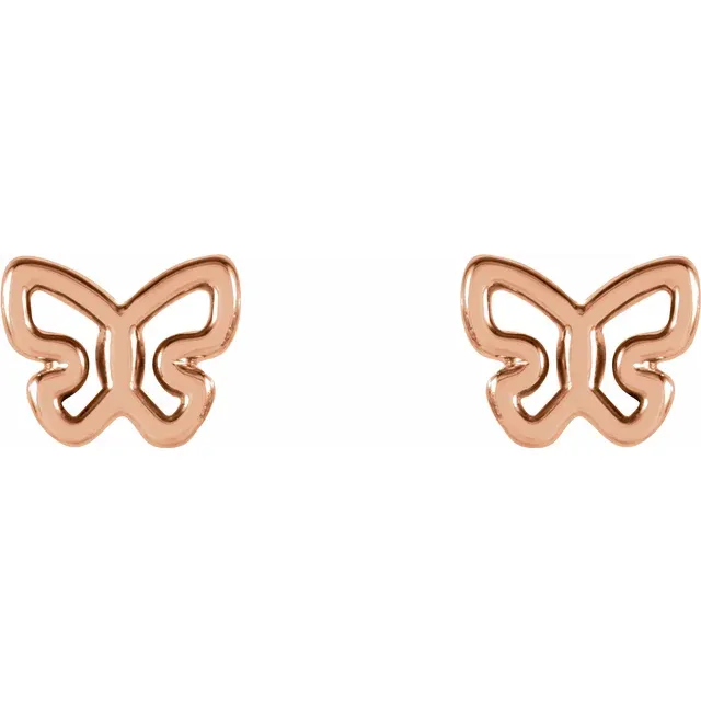 14K Rose 6.1x4.8 mm Butterfly Earrings-