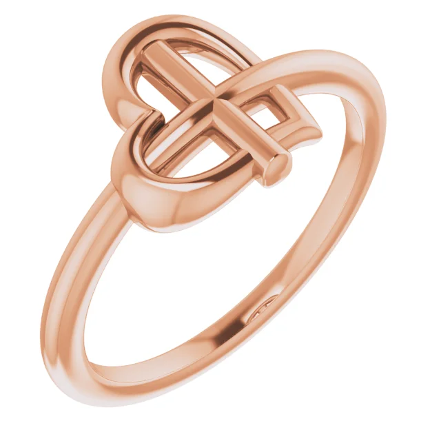 14K Rose Heart Cross Ring-
