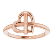 14K Rose Heart Cross Ring-