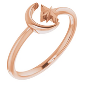 14K Rose Crescent Moon & Star Negative Space Ring-7.00 (approximate standard size)-