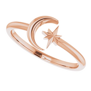 14K Rose Crescent Moon & Star Negative Space Ring-7.00 (approximate standard size)-