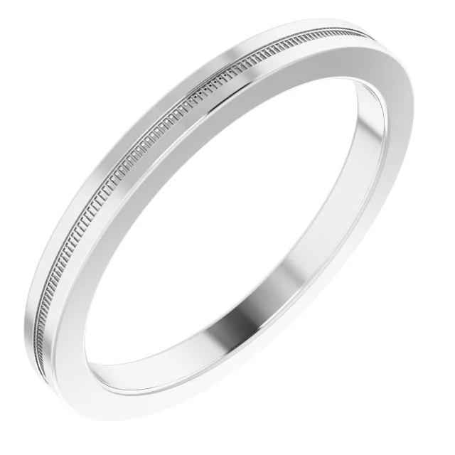 Platinum 2 mm Flat Edge Band with Milgrain Size 6-6.00(approximate standard size)-