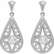 Platinum Freshwater Cultured Pearl Vintage-Inspired Earrings-