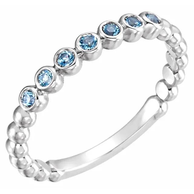 Platinum Aquamarine Stackable Ring-7.00 (approximate standard size)-
