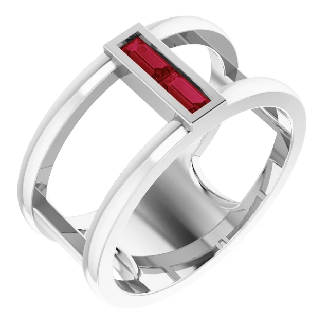 Platinum Ruby Baguette Ring-