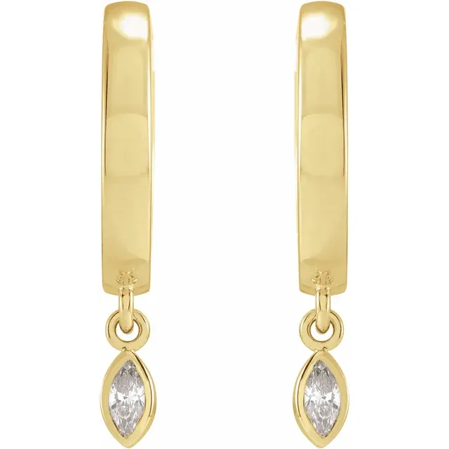 14K Yellow 1/8 CTW Diamond Hinged Hoop Earrings