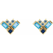 14K Yellow Blue Multi-Gemstone Cluster Earrings-