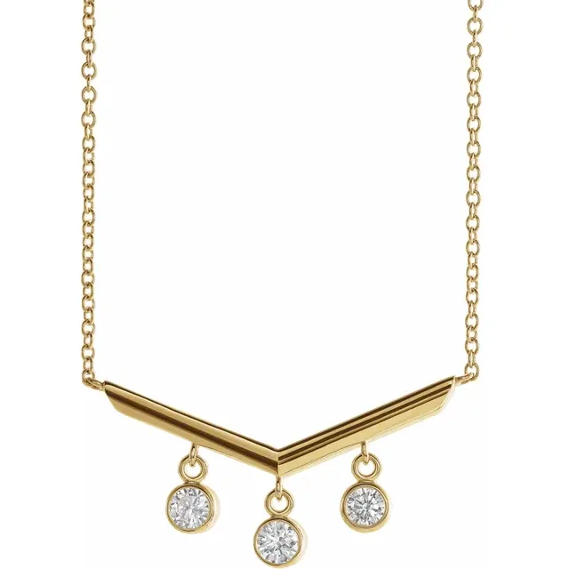 14K Yellow 1/3 CTW Diamond V Bar 18" Necklace-