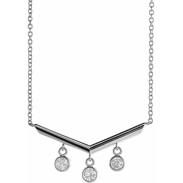 14K Yellow 1/3 CTW Diamond V Bar 18" Necklace-