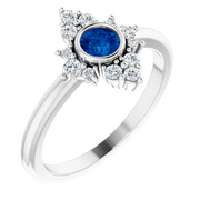 14K White Blue Sapphire & 1/5 CTW Diamond Ring-