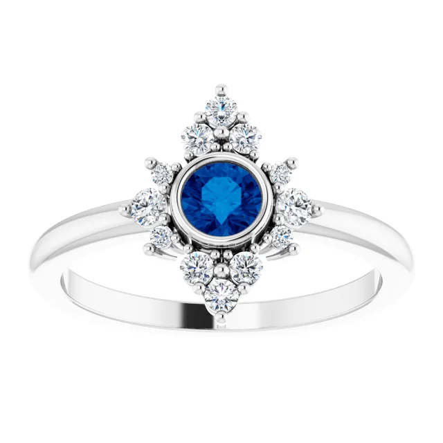 14K White Blue Sapphire & 1/5 CTW Diamond Ring-