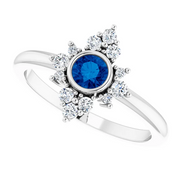 14K White Blue Sapphire & 1/5 CTW Diamond Ring-