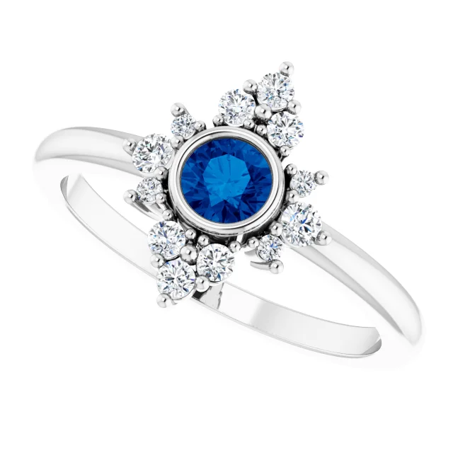 14K White Blue Sapphire & 1/5 CTW Diamond Ring-
